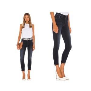 MOTHER High Waisted Looker Ankle Fray Jeans Last Call Wash Size 26 Designer Chic